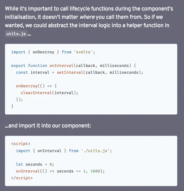 Screenshot of composibility of lifecycle functions in Svelte