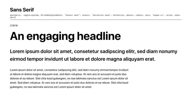 Screenshot of typeface documentation showing a title, subtitle, and body copy