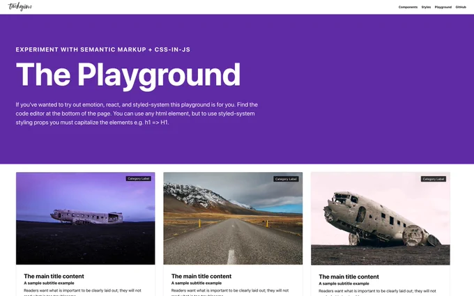Screenshot of the Tachyons examples playground