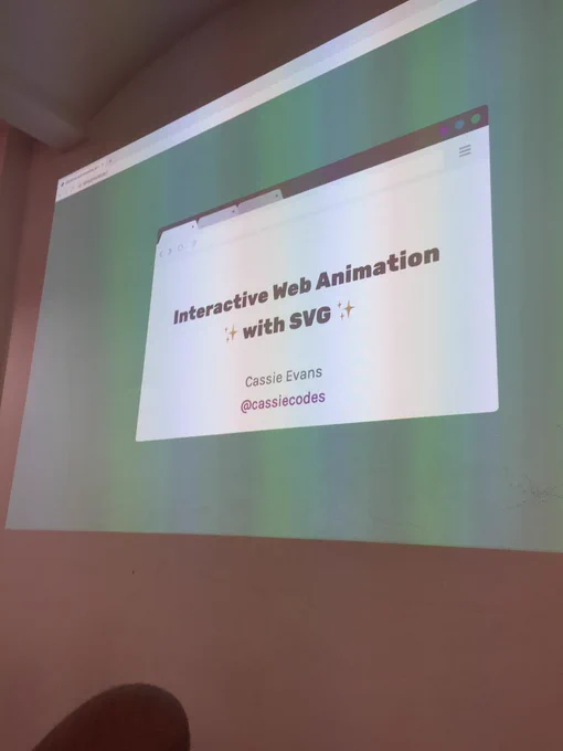 Cassie’s opening slide “interactive web animation with SVG”.