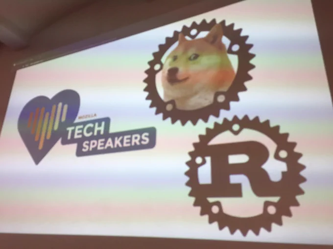 Logos featuring Mozilla TechSpeakers and Rust.