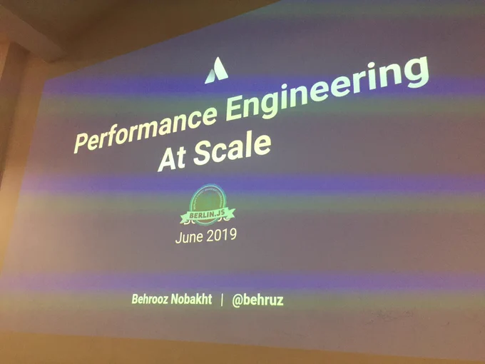 Behrooz’s opening slide with the title and BerlinJS logo.