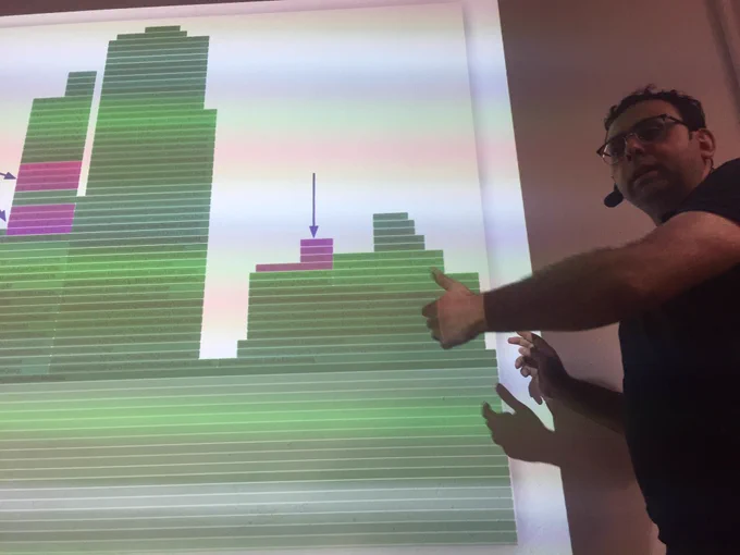 Behrooz pointing to part of the flamegraph.