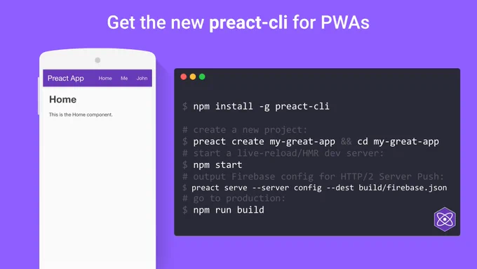 npm install -g preact-cli followed by preact create my-great-app && cd my-great-app