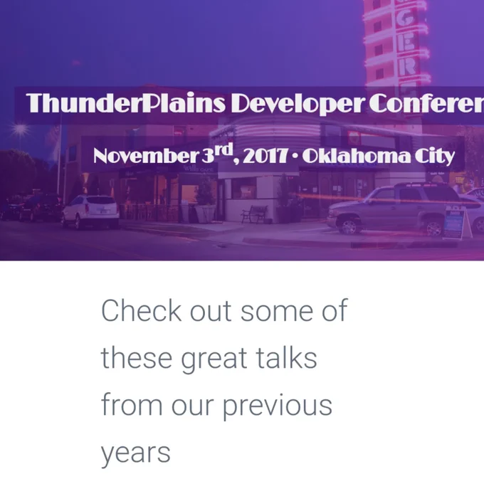 Photo of conference venue in background. Image text reads, "Check out some of these great talks from our previous years."