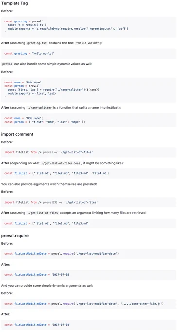 screenshot of before/after for all of preval's usages