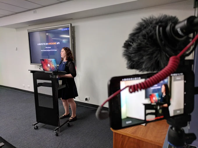 Anna Gerber presenting a talk