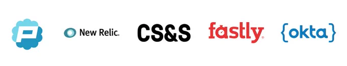 Logos in a row for Panic, New Relic, Code for Science & Society, Fastly, and Okta
