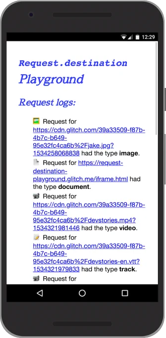 Request.destination playground app showing different request types