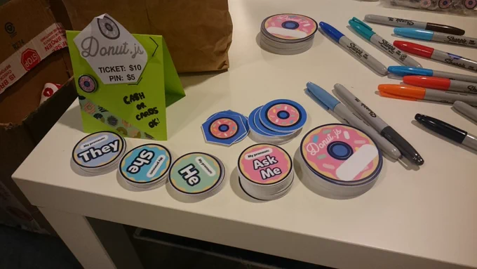 Stickers with different color backgrounds. "They" "She" "He" and "Ask Me" stickers.