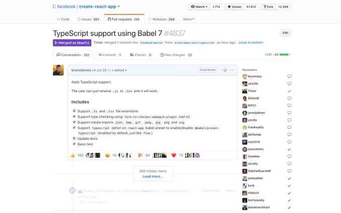 Screenshot of GitHub showing the merged Pull Request