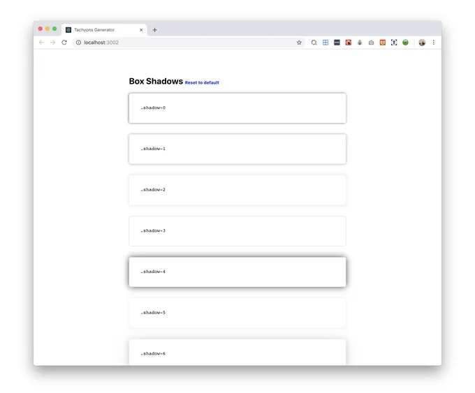 Visualization of different box-shadow values from a css file