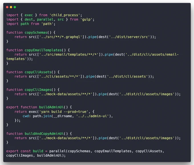 Image of gulpfile code