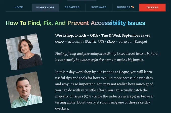 Free online workshop on accessibility, by yours truly, powered by Deque