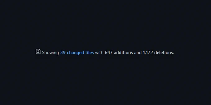 GitHub compare results showing how much additions and deletions were made to the source