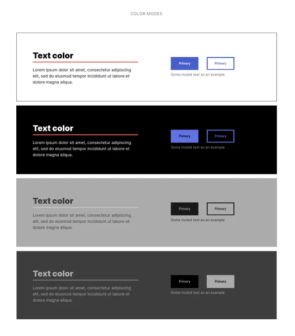 Picture of various combinations of colors applied to the same HTML block to show theming options.