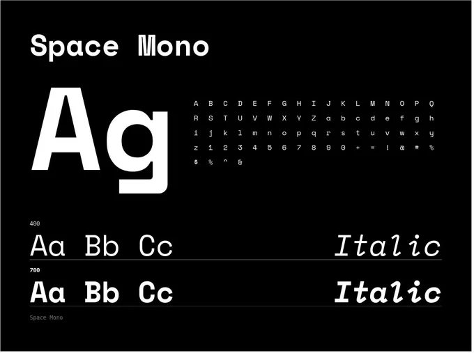 Visual preview documentation for the typeface Space Mono