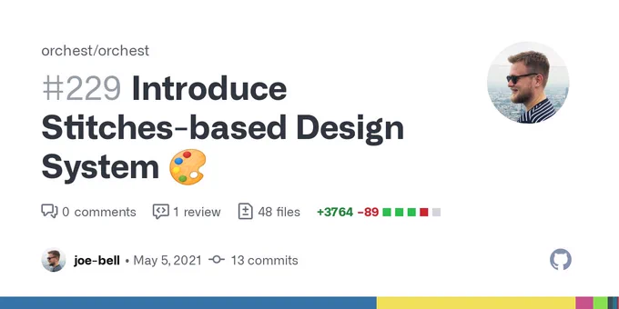 A GitHub open graph image that reads:
"Introduce Stitches-based Design System" for the repo `orchest/orchest`