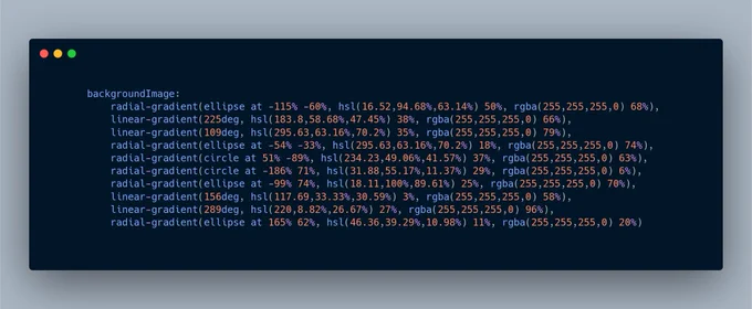 Screenshot of a CSS code block that renders a colorful abstract gradient