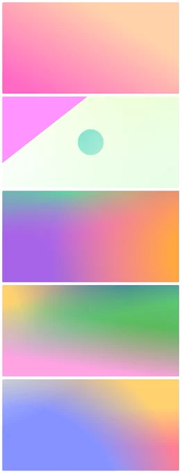 Screenshot of 5 gradients generated with CSS from a theme file
