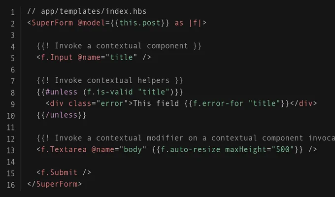 Contextual components, helpers, and modifiers in use.