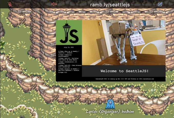 screen cap of the virtual venue we're using for SeattleJS