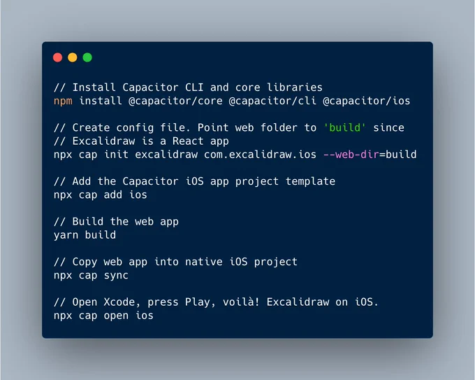 Commands to deploy Excalidraw PWA to iOS