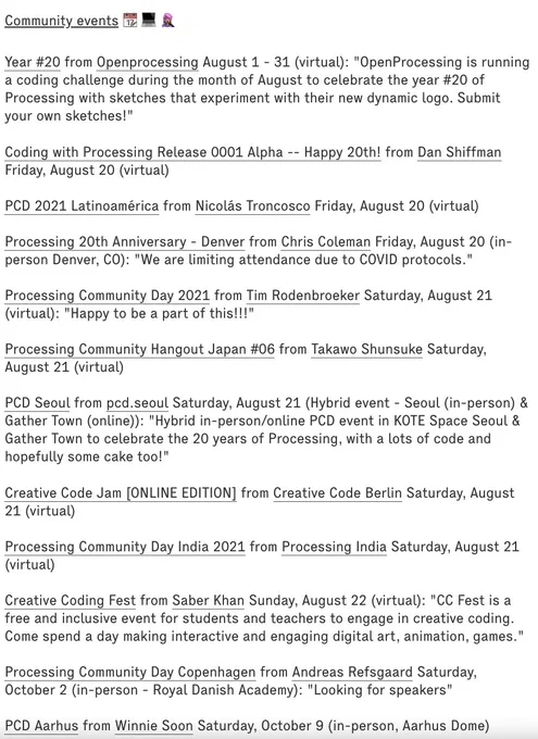 Screenshot of community events from https://processingfoundation.org/advocacy/pcd-2021