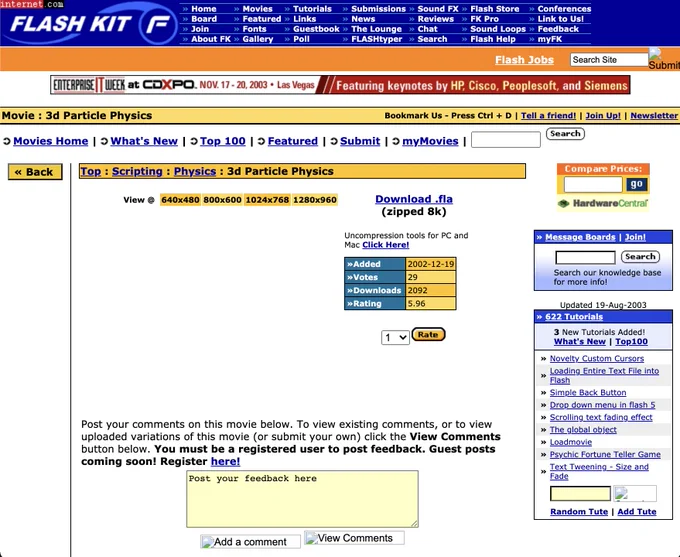 Screenshot of linked FlashKit page.