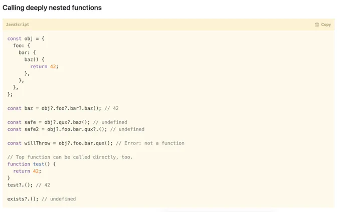 Optional Chaining Example found on https://babeljs.io/docs/en/next/babel-plugin-proposal-optional-chaining.html