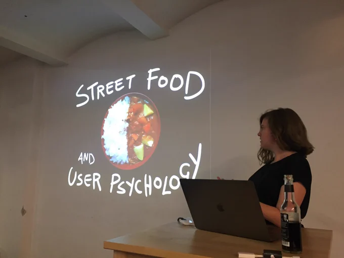 Brooke showing her intro slide “Street food and user psychology”.