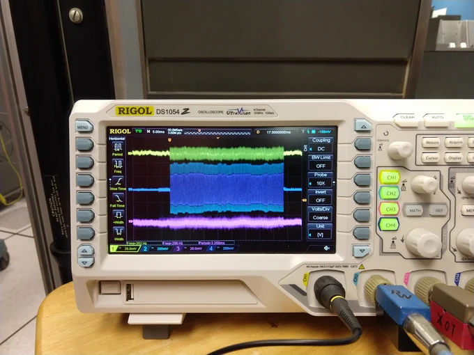 Oscilloscope traces showing signals from the tape drive.
