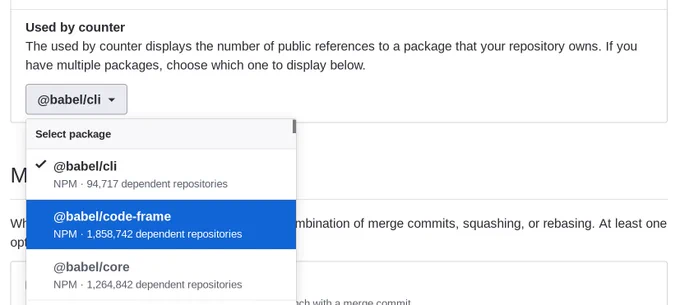 Used-by dropdown for the Babel monorepo in GitHub settings