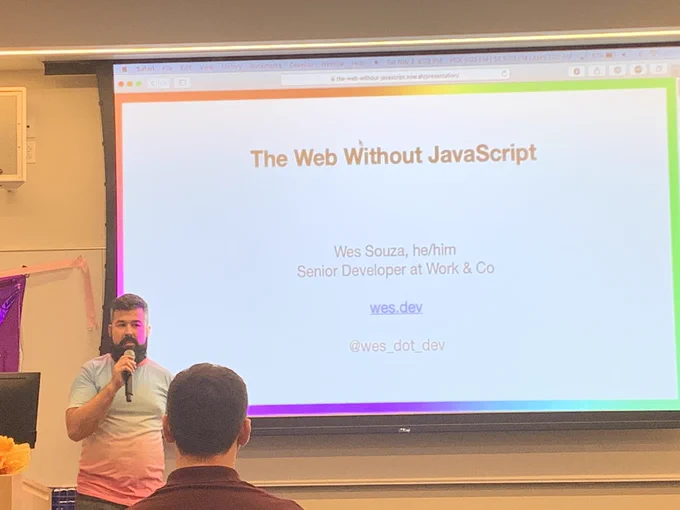 Wes_dot_dev speaking at QueerJS.