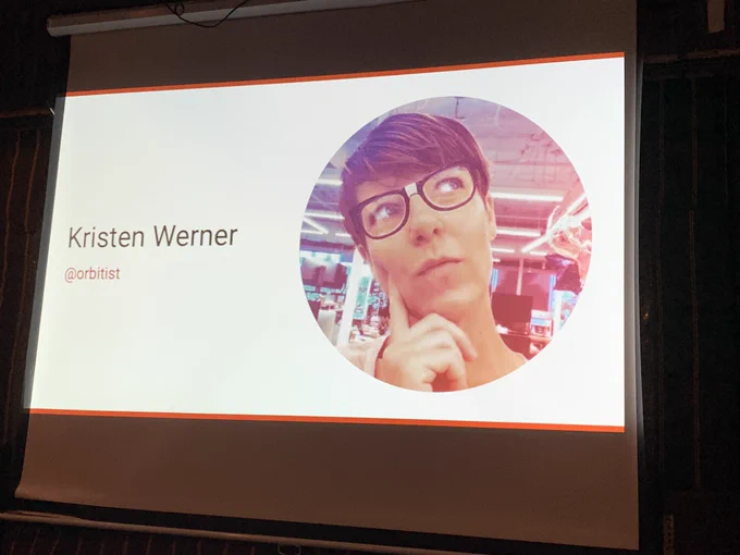 Photo of a slide with her name and picture