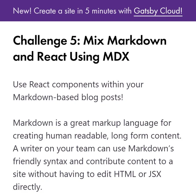 Screenshot of blog post about using React with Markdown