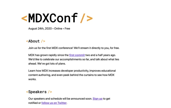 Screenshot of a WIP page for MDXConf.