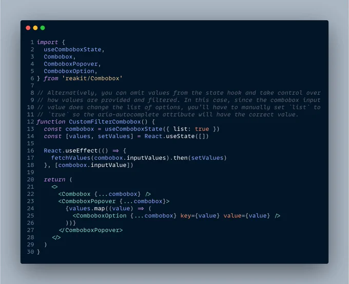 Screenshot of CustomFilterCombobox code. See gist link in the tweet for the text version.
