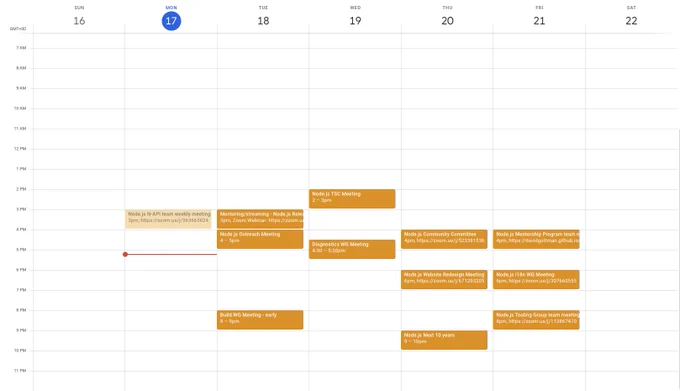 Screenshot of our calendar, available at https://nodejs.org/calendar