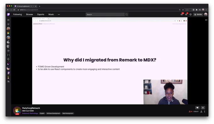 Monica giving a talk at MDX Conf