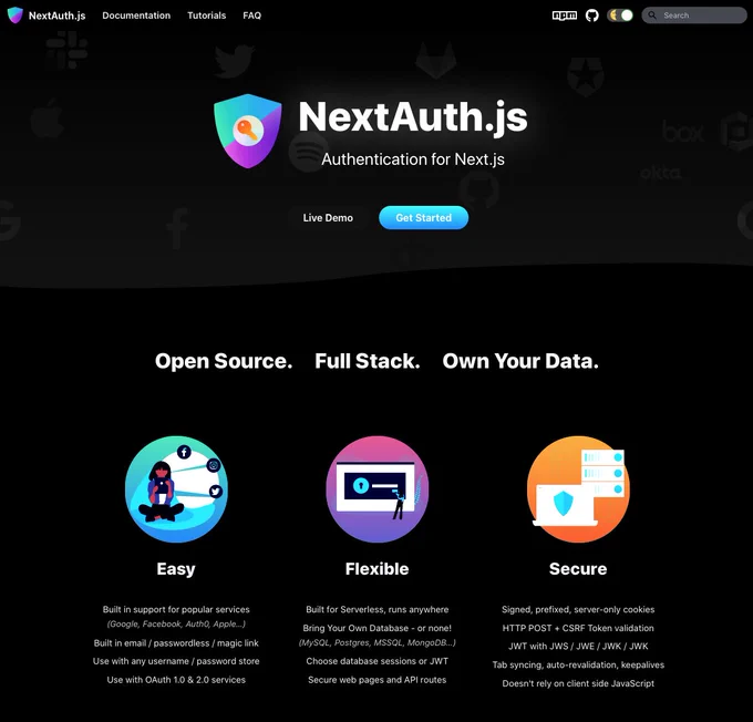 NextAuth.js website (dark mode)