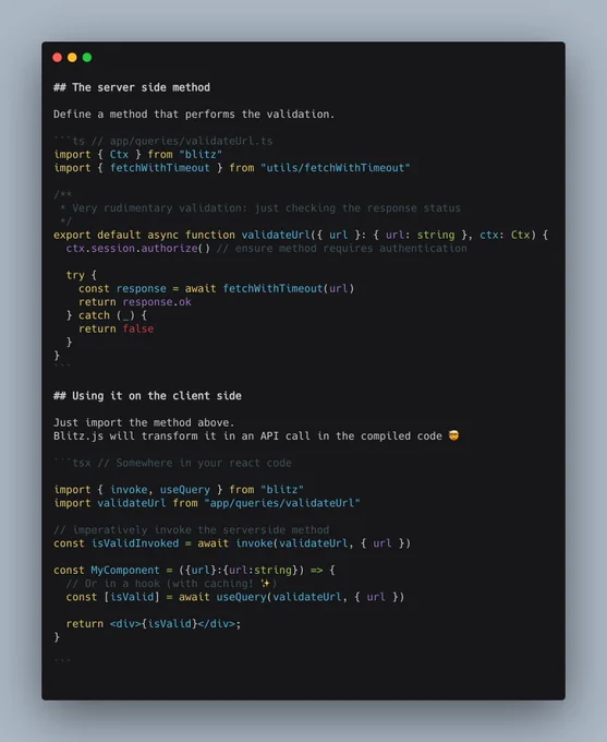 A code-example of validating the existence of a URL with Blitz.js