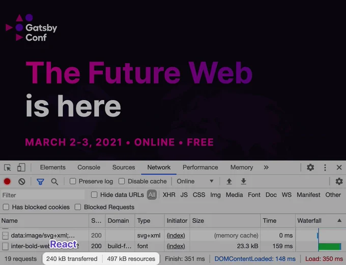 React version of site showing 497 kb or downloaded resources