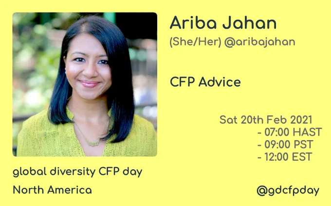 Ariba Jahan will be sharing "CFP Advice" during Global Diversity CFP Day