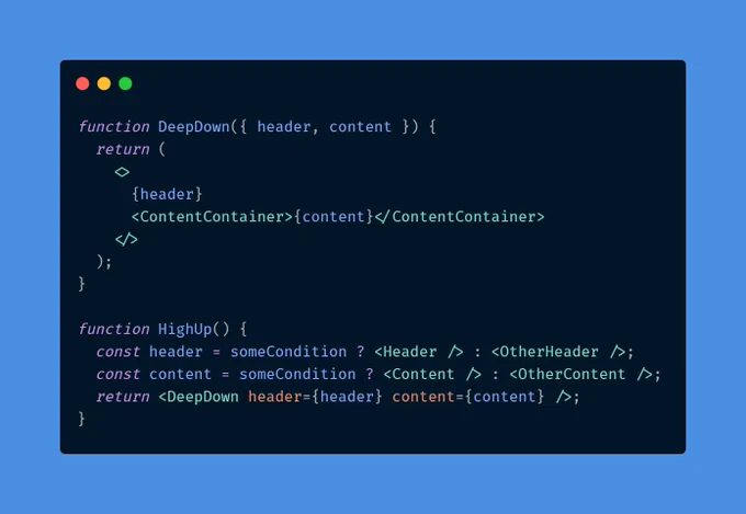 Component HighUp pass down header and content to component DeepDown