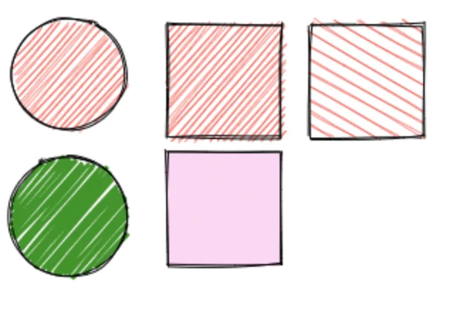 sketchy outline squares and circles with hand-drawn-looking fills