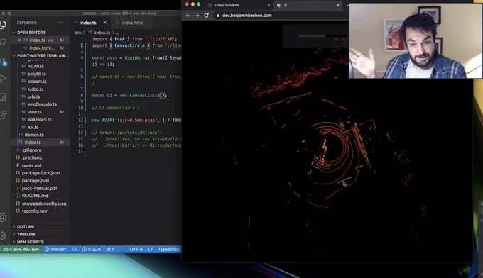 Visualisation of LIDAR data (circular lines) with Ben Foxall
