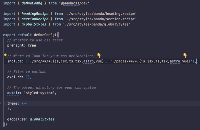 PandaCSS define config code.
