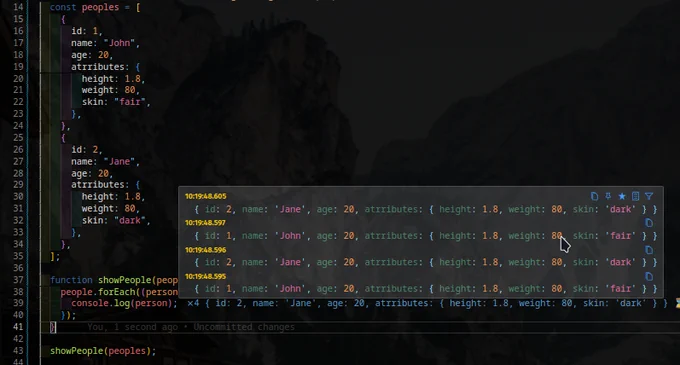 console ninja output, right in vscode