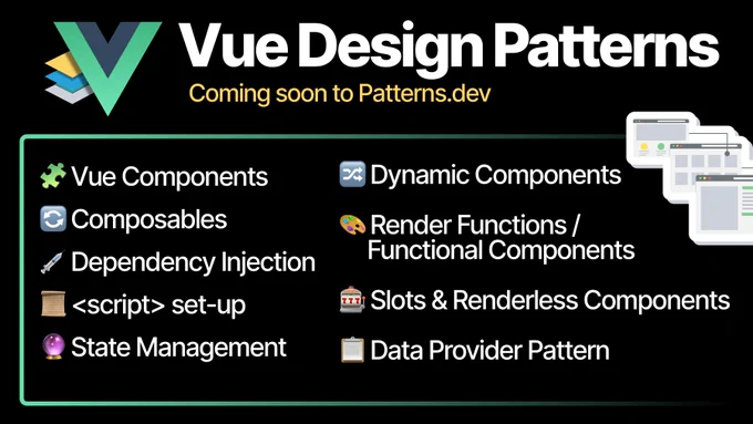 🧩 Vue Components

🔄 Composables

💉 Dependency Injection

📜 <script> set-up

🔮 State Management
🔀 Dynamic Components

🎨 Render Functions / 
     Functional Components

🎰 Slots & Renderless Components

📋 Data Provider Pattern